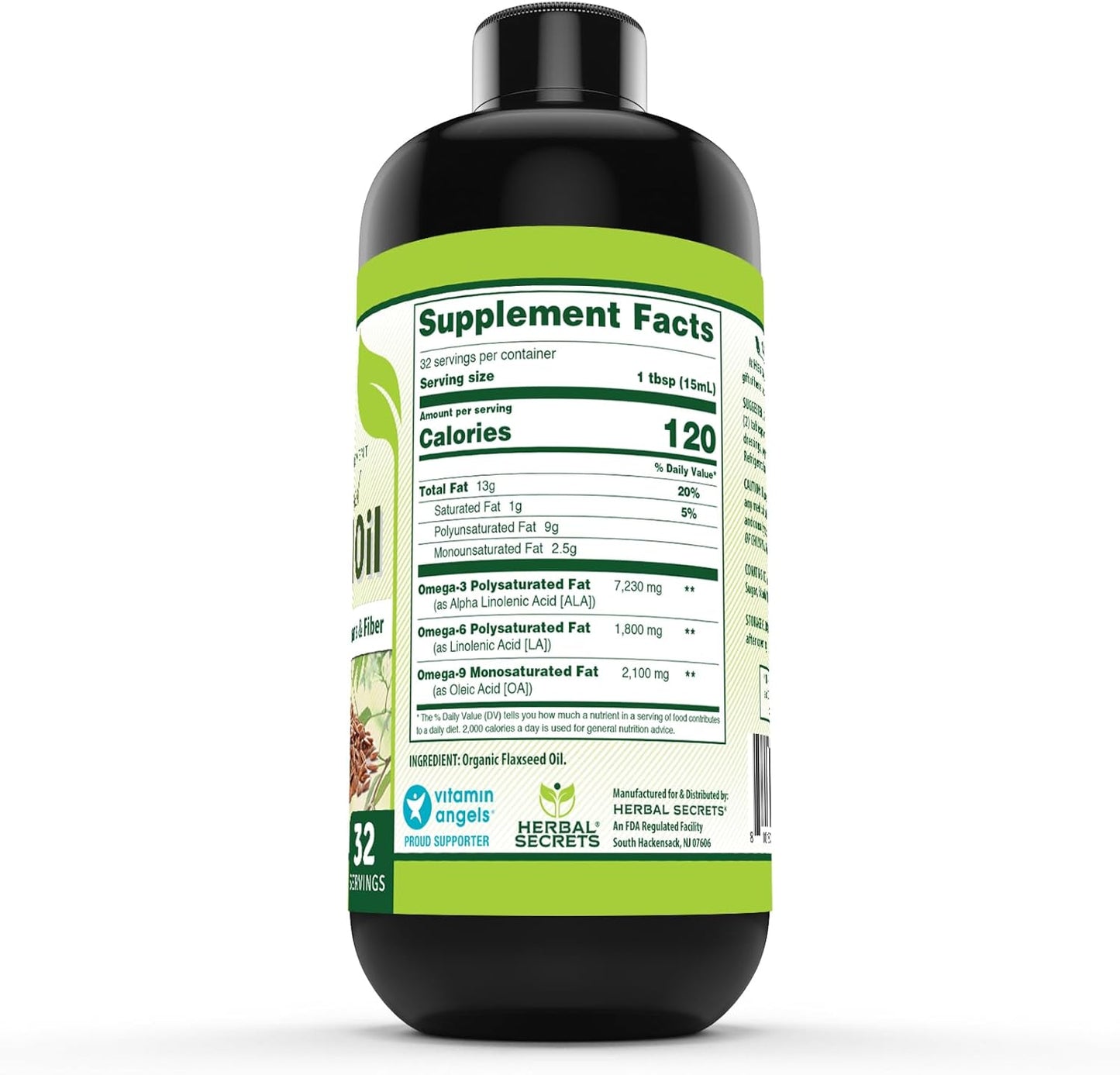 Premium Herbal Secrets Flaxseed Oil Supplement - 16 Fl. Oz. | Non-GMO, Organic & Made in USA