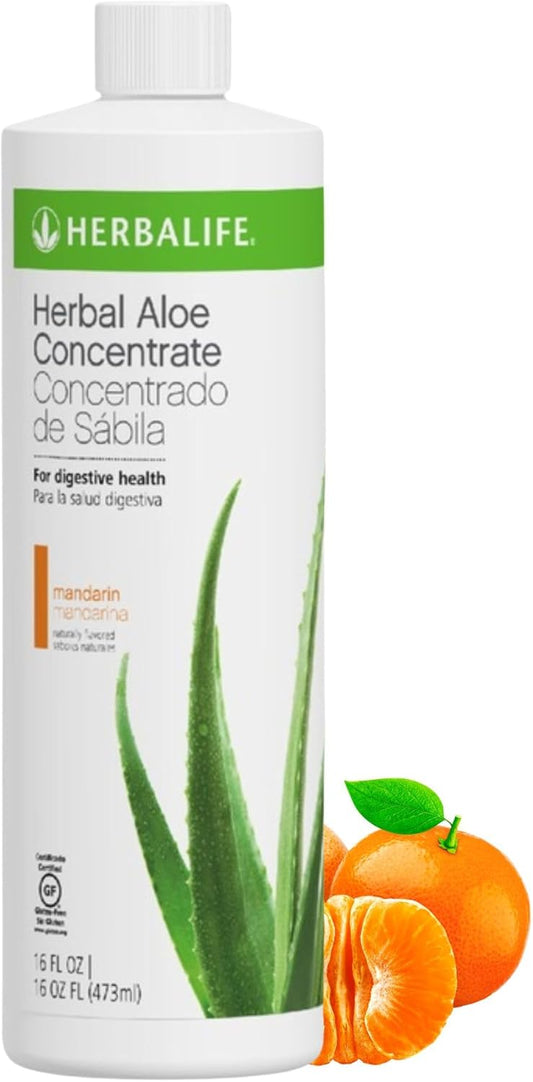 Premium Herbalife Aloe Concentrate Pint: Mandarin Flavor 16 FL Oz - Gluten-Free with 0 Calories & Sugar - Digestive Health Support