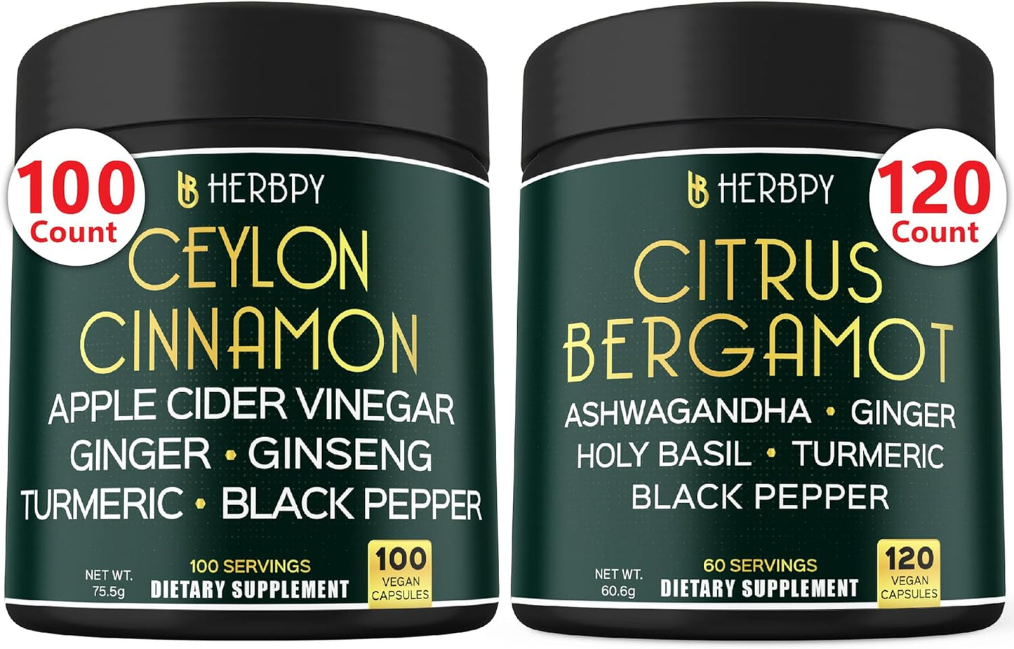 Premium Herbpy Bundle: 6-in-1 Ceylon Cinnamon & Citrus Bergamot Supplements for Restful Night, Immune Support, Heart Health, Digestion, and Body Balance