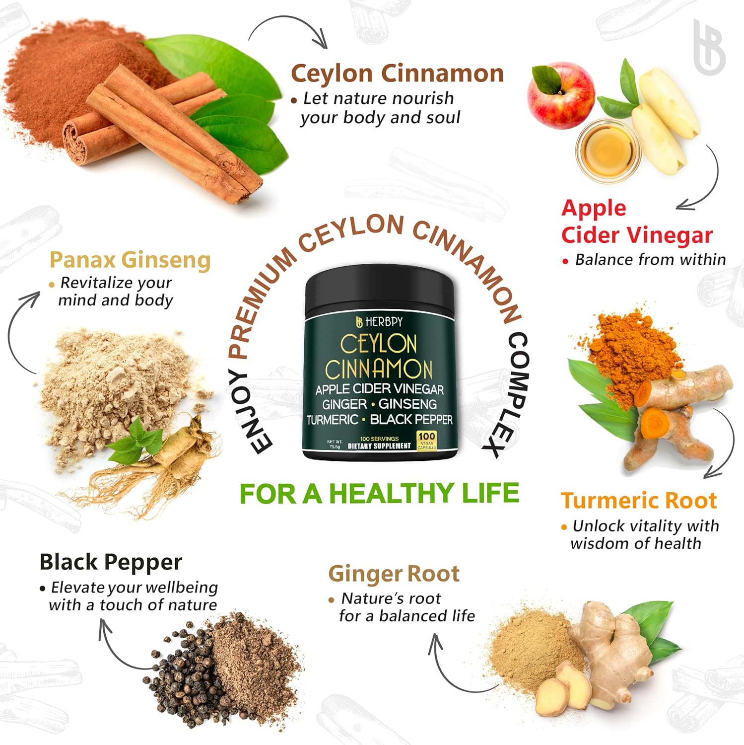 Premium Herbpy Bundle: 6-in-1 Ceylon Cinnamon & Citrus Bergamot Supplements for Restful Night, Immune Support, Heart Health, Digestion, and Body Balance