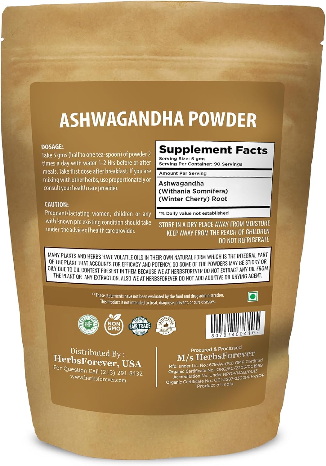 Premium Herbsforever Ashwagandha Powder 454g - Indian Ginseng & Winter Cherry for Energy & Wellness - Non-GMO, Vegan, Gluten-Free