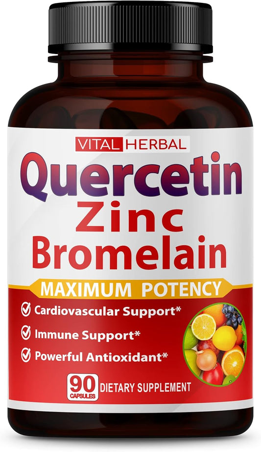Premium High Purity Quercetin 98% with Bromelain Capsules - Maximum Potency with Green Tea Ashwagandha - 90 Days Supply