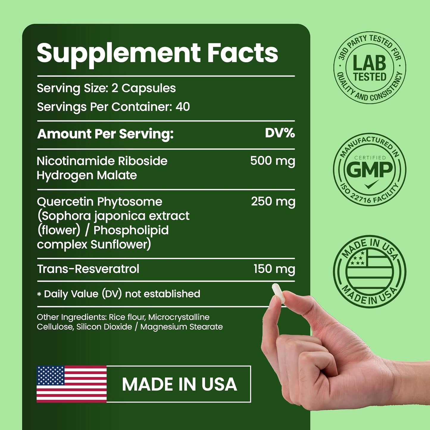 Premium High Strength NAD+ Liposomal NR with Resveratrol & Quercetin - Anti-Aging Supplement - 80 Capsules