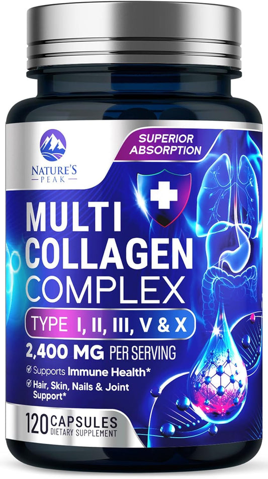 Premium Hydrolyzed Collagen Peptides Supplement for Hair, Skin, Nails, Joints, and Bones - Grass Fed, Non-GMO - 120 Capsules