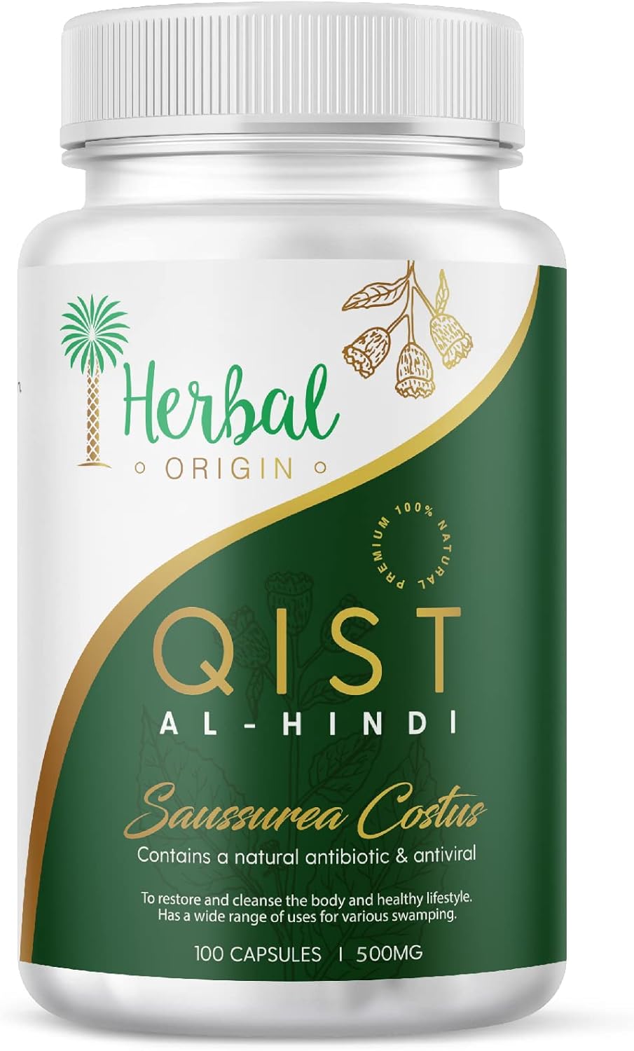 Premium iHerbal Origin Qist Al-Hindi (Saussurea Costus) Supplement - 100 Vegan Capsules | Natural Pure Costus Root
