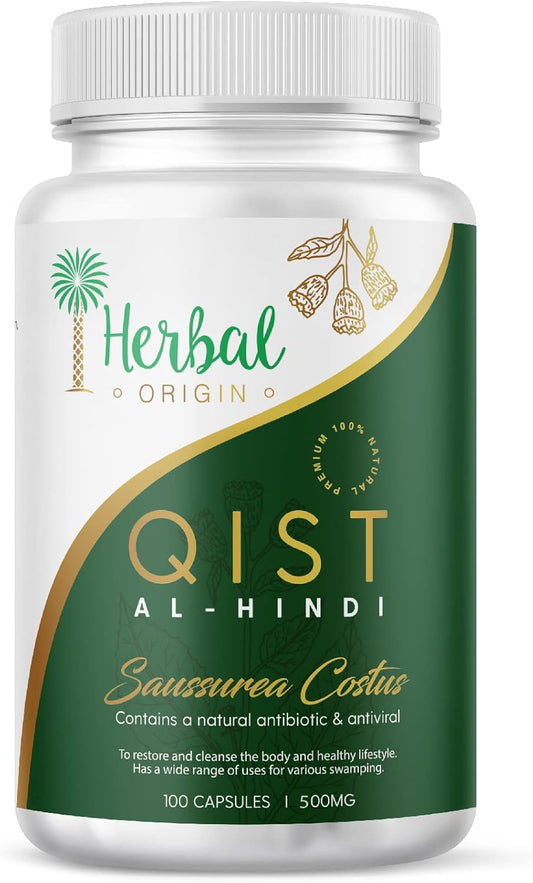 Premium iHerbal Origin Qist Al-Hindi (Saussurea Costus) Supplement - 100 Vegan Capsules | Natural Pure Costus Root