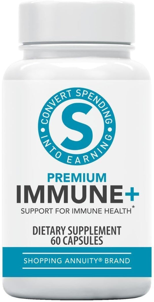 Premium Immune + Formula Capsules - Daily Immune Support with Reishi Mushroom, Echinacea, Ginseng, Vitamin C & Zinc - Boost Mental Clarity & Energy Levels - 60 Count