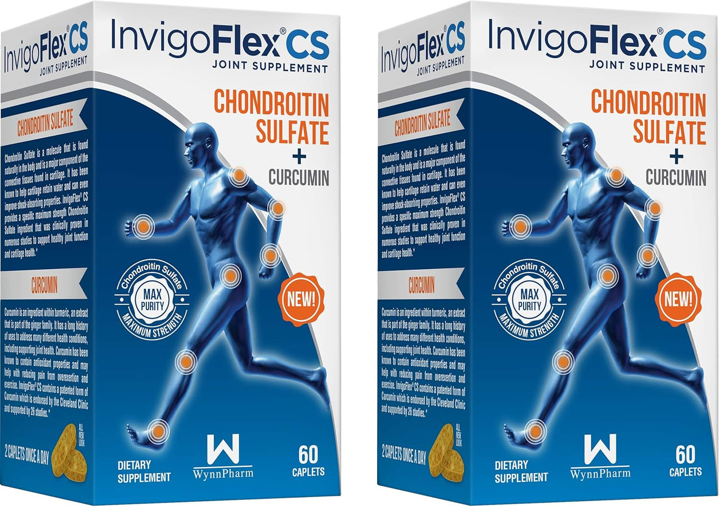 Premium INVIGOFLEX Chondroitin Sulfate & Turmeric Curcumin Joint Supplement - Non GMO for Knee, Hand, Back, & Hip - 2 Pack