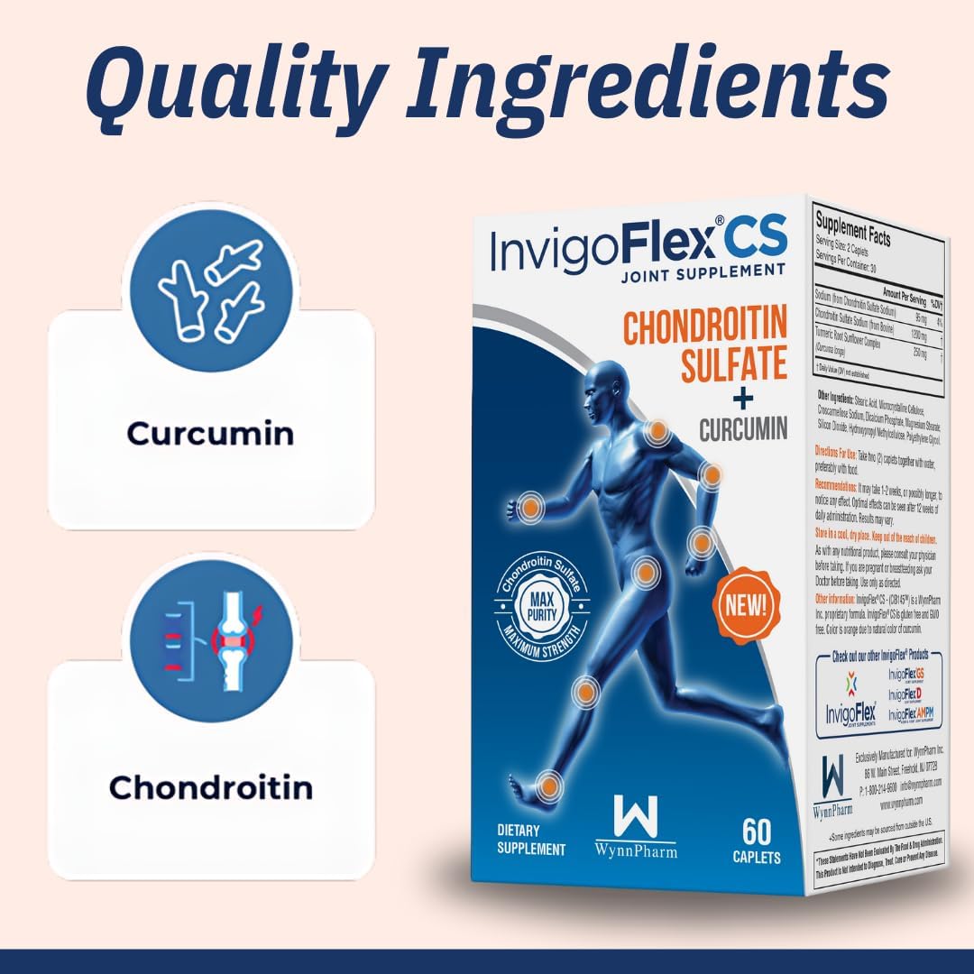 Premium INVIGOFLEX Chondroitin Sulfate & Turmeric Curcumin Joint Supplement - Non GMO for Knee, Hand, Back, & Hip - 2 Pack