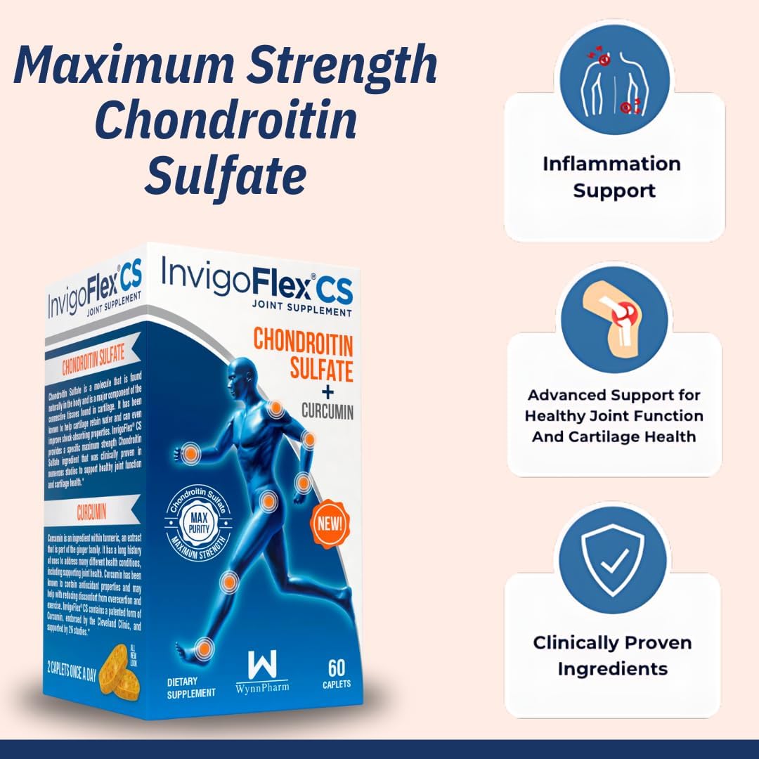 Premium INVIGOFLEX Chondroitin Sulfate & Turmeric Curcumin Joint Supplement - Non GMO for Knee, Hand, Back, & Hip - 2 Pack