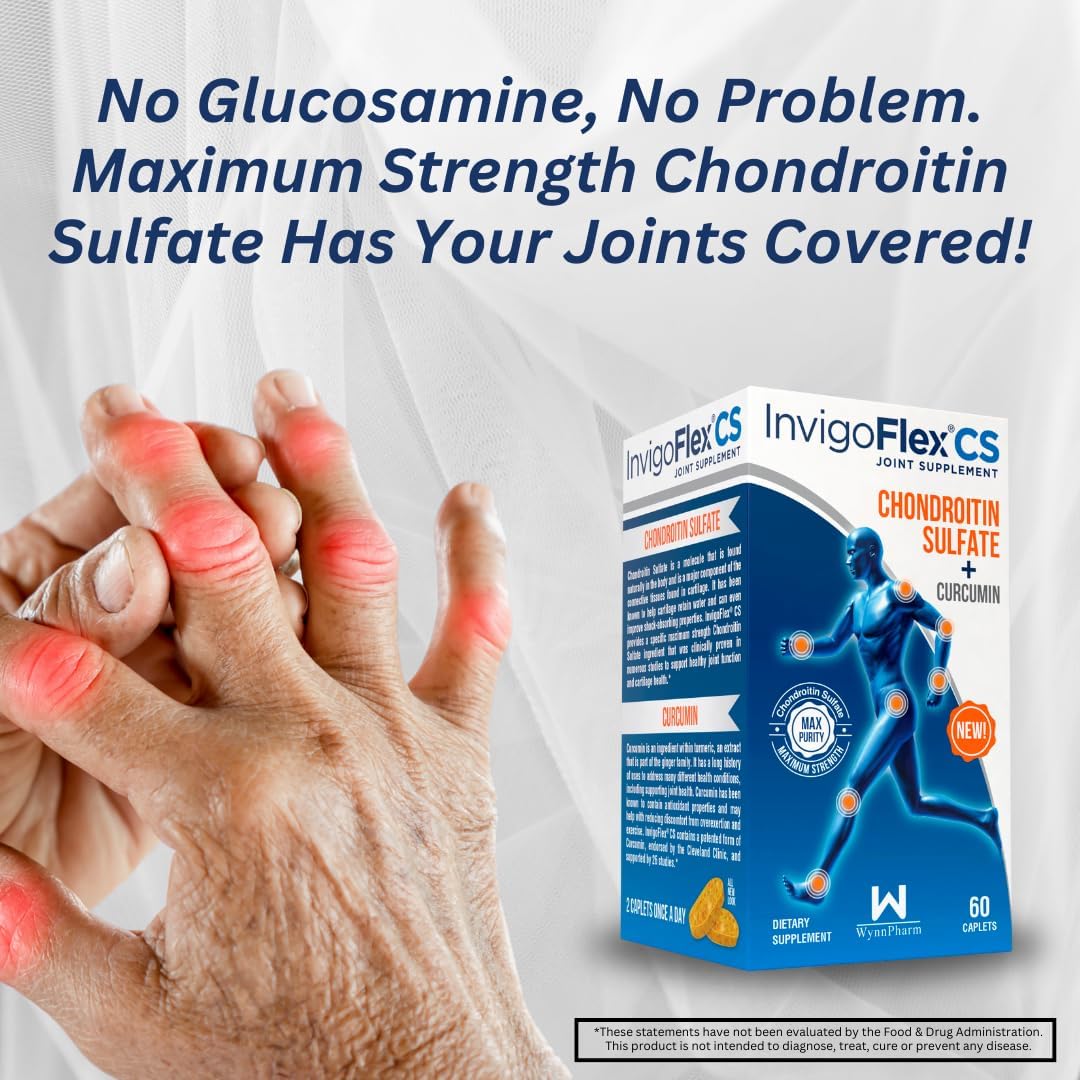 Premium INVIGOFLEX Chondroitin Sulfate & Turmeric Curcumin Joint Supplement - Non GMO for Knee, Hand, Back, & Hip - 2 Pack