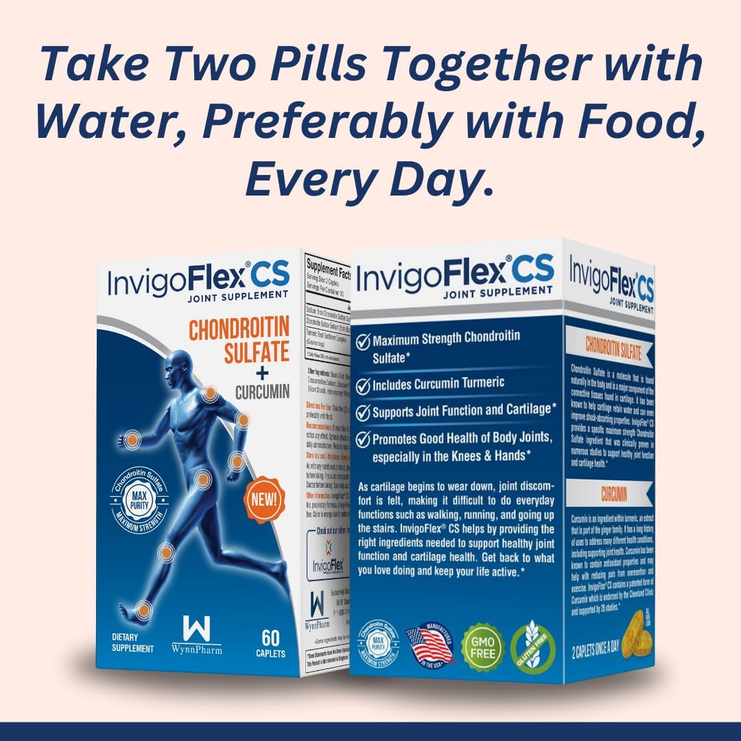 Premium INVIGOFLEX Chondroitin Sulfate & Turmeric Curcumin Joint Supplement - Non GMO for Knee, Hand, Back, & Hip - 2 Pack