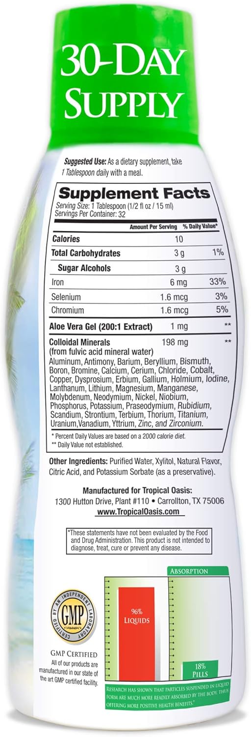 Premium Ionized Plant Based Trace Minerals Liquid Formula - 74 Essential Minerals for 96% Absorption - 16 oz Bottle