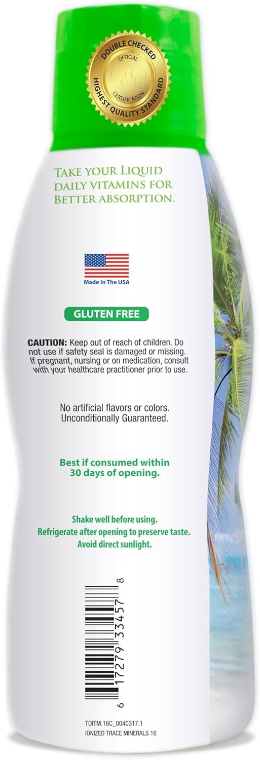 Premium Ionized Plant Based Trace Minerals Liquid Formula - 74 Essential Minerals for 96% Absorption - 16 oz Bottle