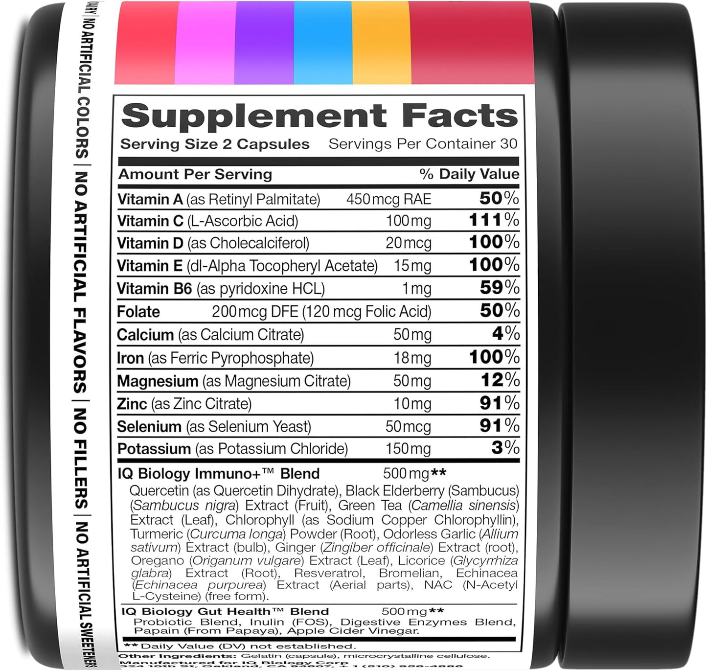 Premium IQ BIOLOGY Quercetin with Bromelain Capsules for Immune Support - Non GMO Supplement - 2 Pack (120 Capsules)