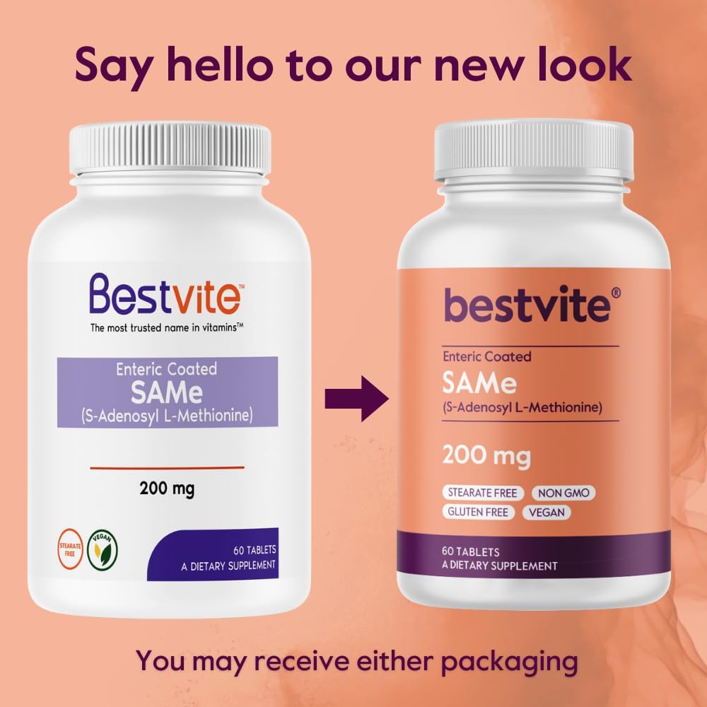 Premium Italian BESTVITE SAM-e 200mg Tablets - 120 Count (60 x 2)