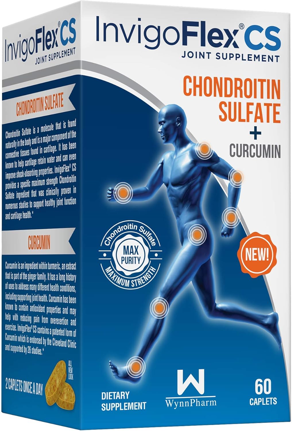 Premium Joint Supplement with Non GMO Chondroitin Sulfate and Turmeric Curcumin for Knee, Hand, Back, and Hip Support - INVIGOFLEX® CS