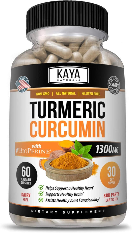 Premium Joint Support Capsules with 95% Standardized Curcuminoids - 60 Count, Turmeric Platinum with Bioperine by Kaya Naturals