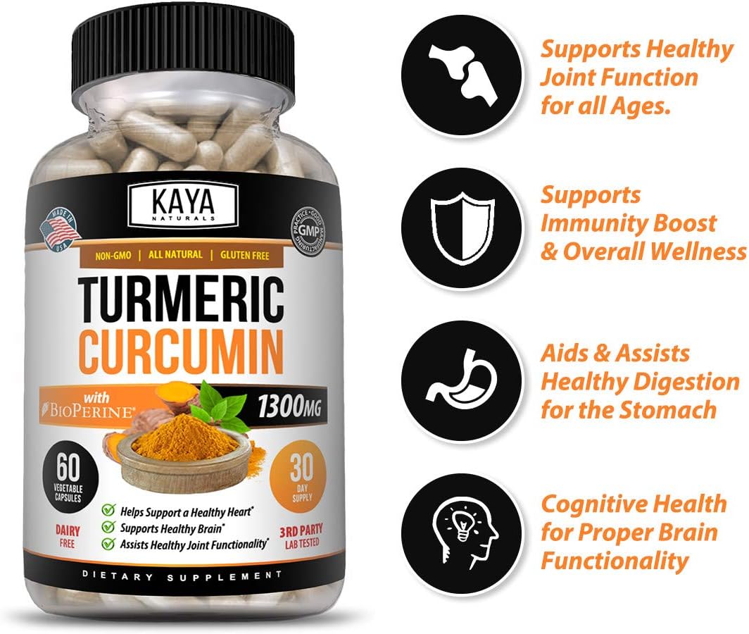 Premium Joint Support Capsules with 95% Standardized Curcuminoids - 60 Count, Turmeric Platinum with Bioperine by Kaya Naturals