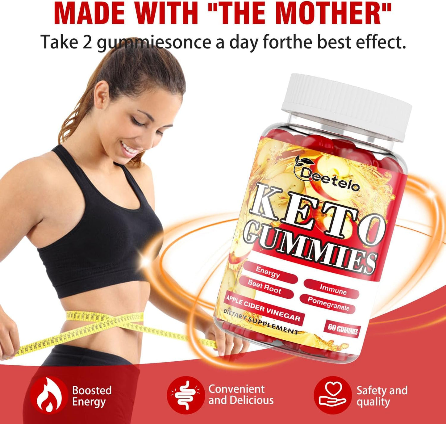 Premium Keto Apple Cider Vinegar Gummies - 1500MG with B12 & B6 Vitamins - Boost Energy & Wellness - On-The-Go Convenience - 60 Count