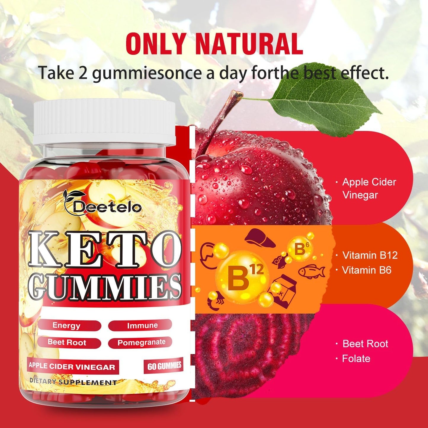 Premium Keto Apple Cider Vinegar Gummies - 1500MG with B12 & B6 Vitamins - Boost Energy & Wellness - On-The-Go Convenience - 60 Count