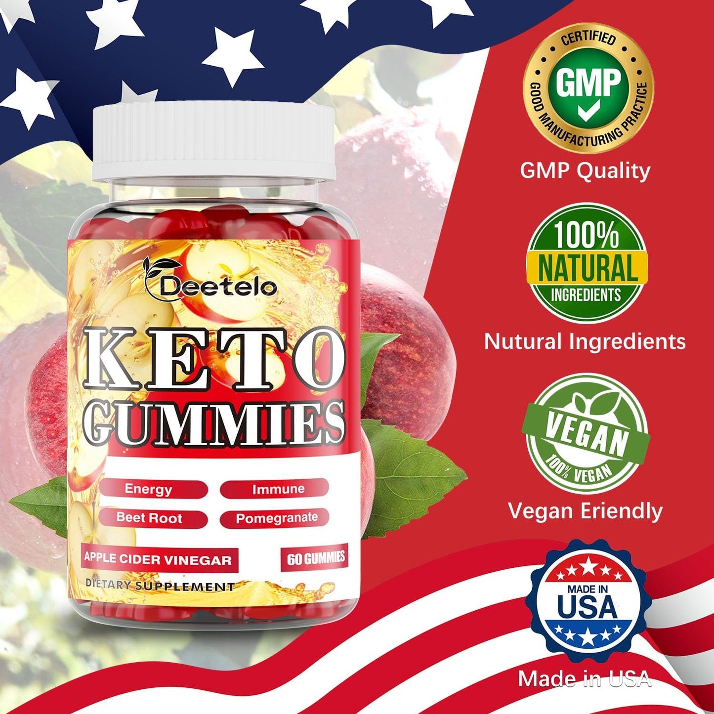 Premium Keto Apple Cider Vinegar Gummies - 1500MG with B12 & B6 Vitamins - Boost Energy & Wellness - On-The-Go Convenience - 60 Count