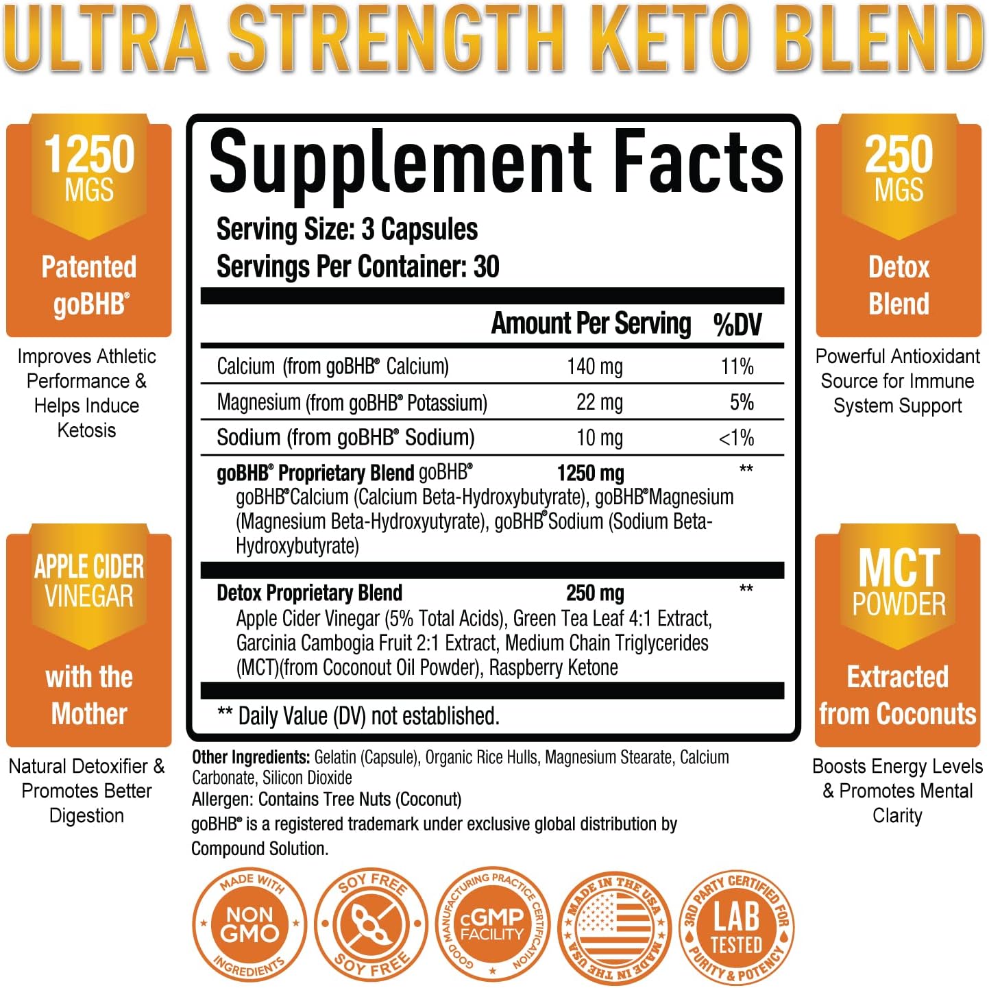 Premium Keto Pills with Apple Cider Vinegar & Brain Supplement - Nootropic Brain Booster for Focus, Memory & Mood