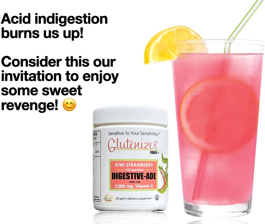 Premium Kiwi-Strawberry Digestive-Ade Drink Mix with Vegan Enzymes & Gut-Healing Vitamin C - Acid Indigestion Relief & Stomach Bloat Solution