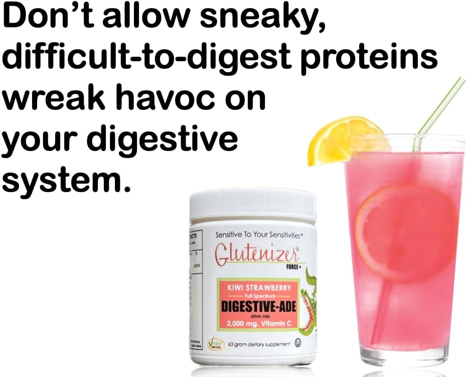 Premium Kiwi-Strawberry Digestive-Ade Drink Mix with Vegan Enzymes & Gut-Healing Vitamin C - Acid Indigestion Relief & Stomach Bloat Solution