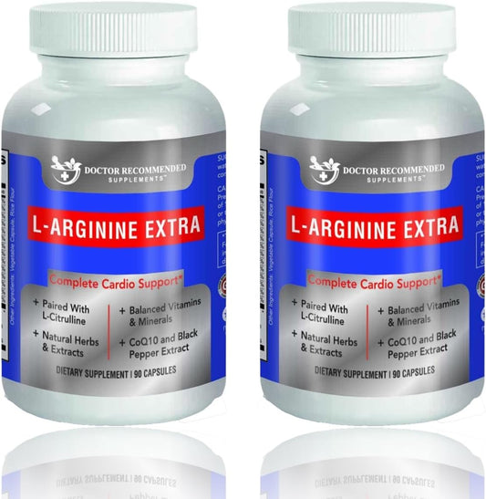 Premium L-Arginine 1000 MG Nitric Oxide Formula - Doctor Recommended Supplement for Cardio Health, Stamina - 2 Pack