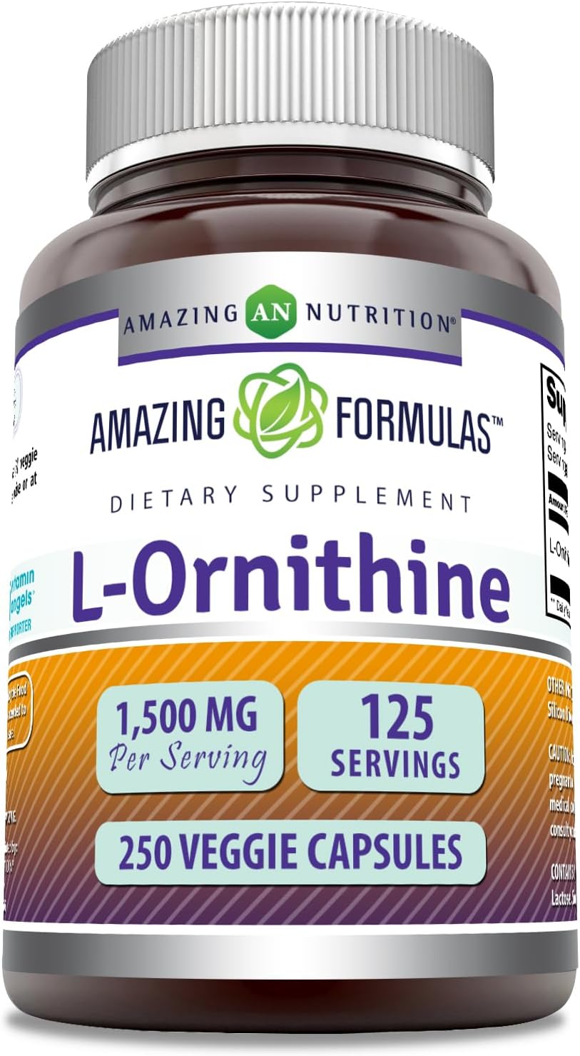 Premium L-Ornithine Supplement - 1500mg Per Serving - 250 Veggie Capsules - Non-GMO - Gluten Free - USA Made