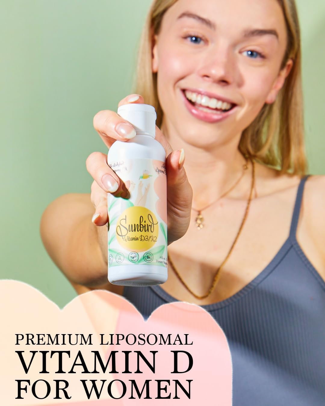 Premium Ladybird Company Sunbird Liposomal Liquid Vitamin D3 & K2 for Women: Menopause, Fertility, Pregnancy & Bone Health - Sugar-Free, Vegetarian, Sublingual Liquid - Made in USA