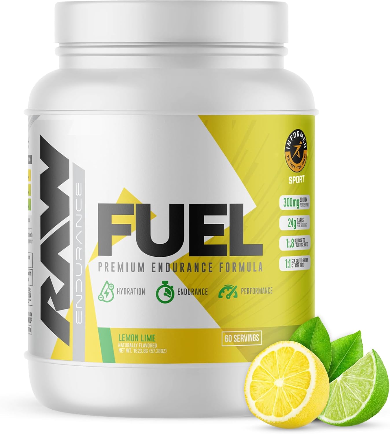 Premium Lemon Lime Endurance Supplement Powder for Peak Performance - 60 Servings, Hydration & Stamina Boost with 24g Carbs & 300mg Sodium - Ideal for Workouts, Training, Competition