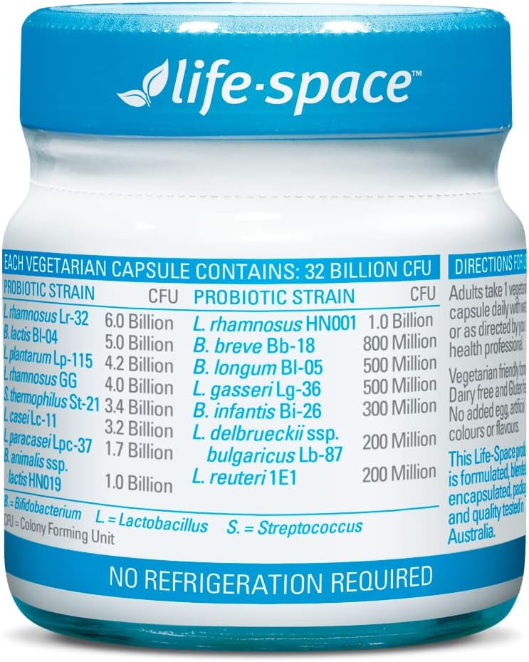 Premium Life-Space Probiotics: 32 Billion CFU, 15 Strains, Daily Digestive & Immune Support - Mini Bottle 30 Veg Capsules