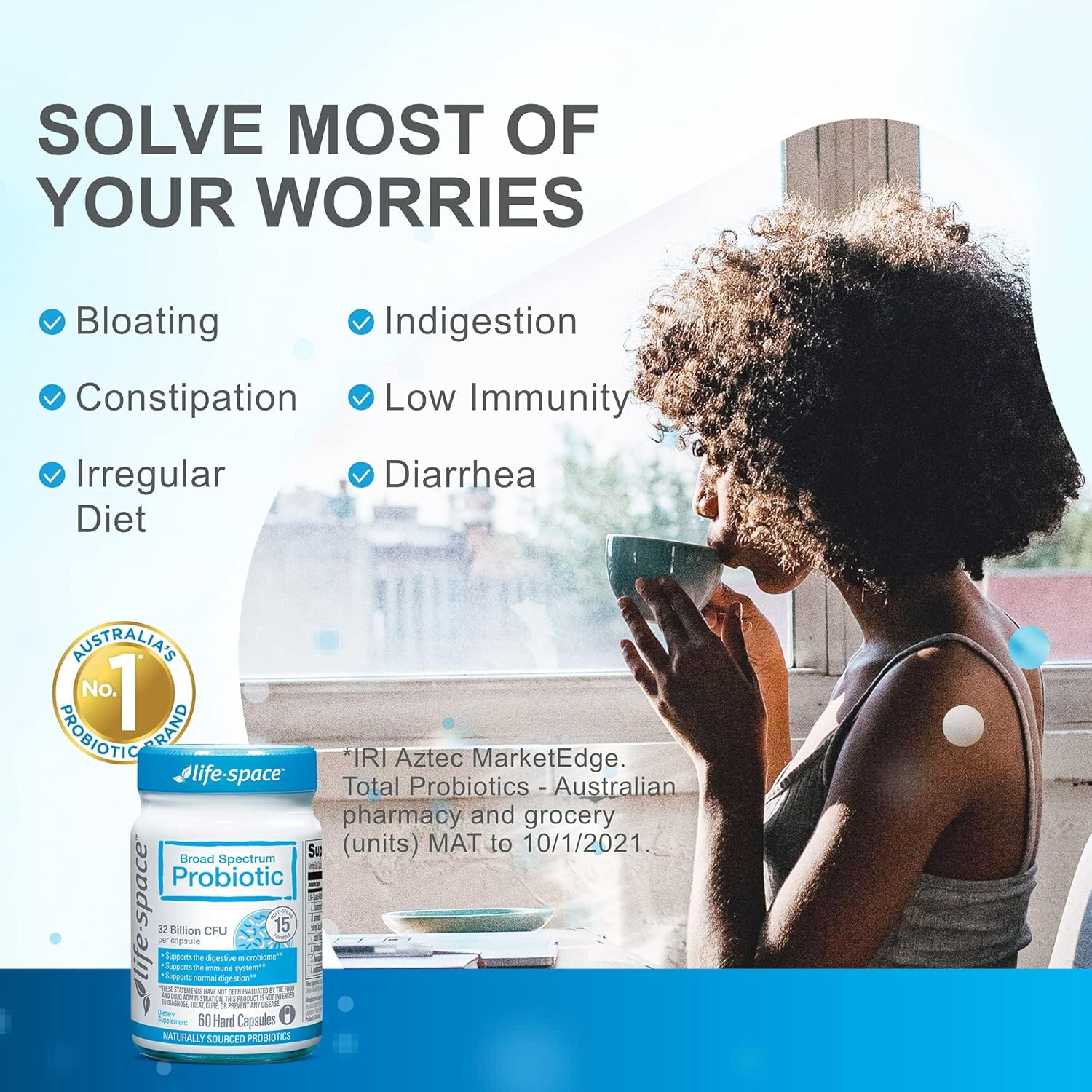 Premium Life-Space Probiotics: 32 Billion CFU, 15 Strains, Daily Digestive & Immune Support - Mini Bottle 30 Veg Capsules