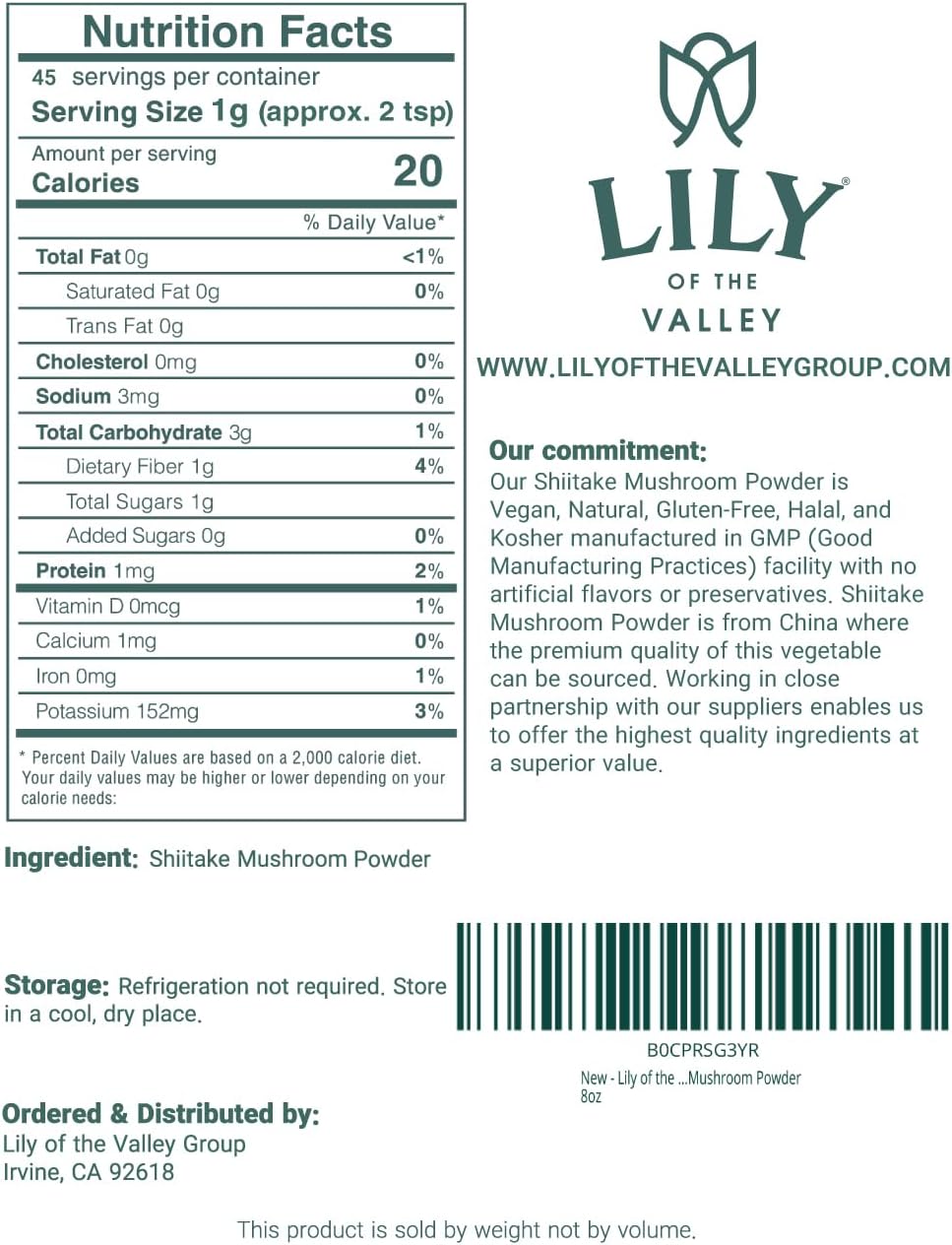 Premium Lily of the Valley Shiitake Mushroom Powder - Richer Umami Flavor - Ideal for Sauces, Soups, and Coffee - 4oz (113g)