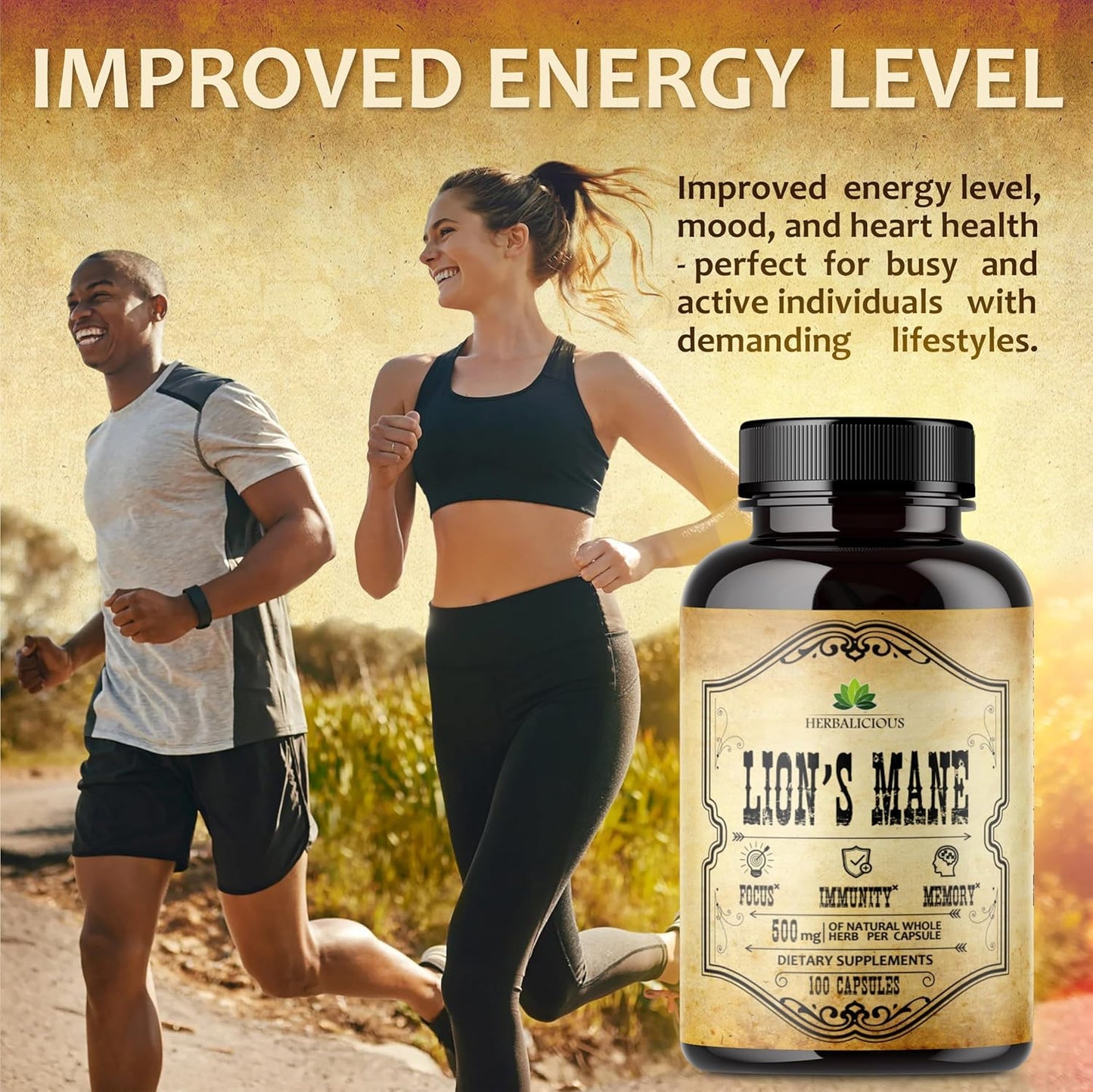Premium Lion’s Mane Mushroom Supplement Capsules for Memory and Nerve Support - Non-Gluten, Non-GMO Focus Supplement - 500mg Lion’s Mane - 100 Capsules