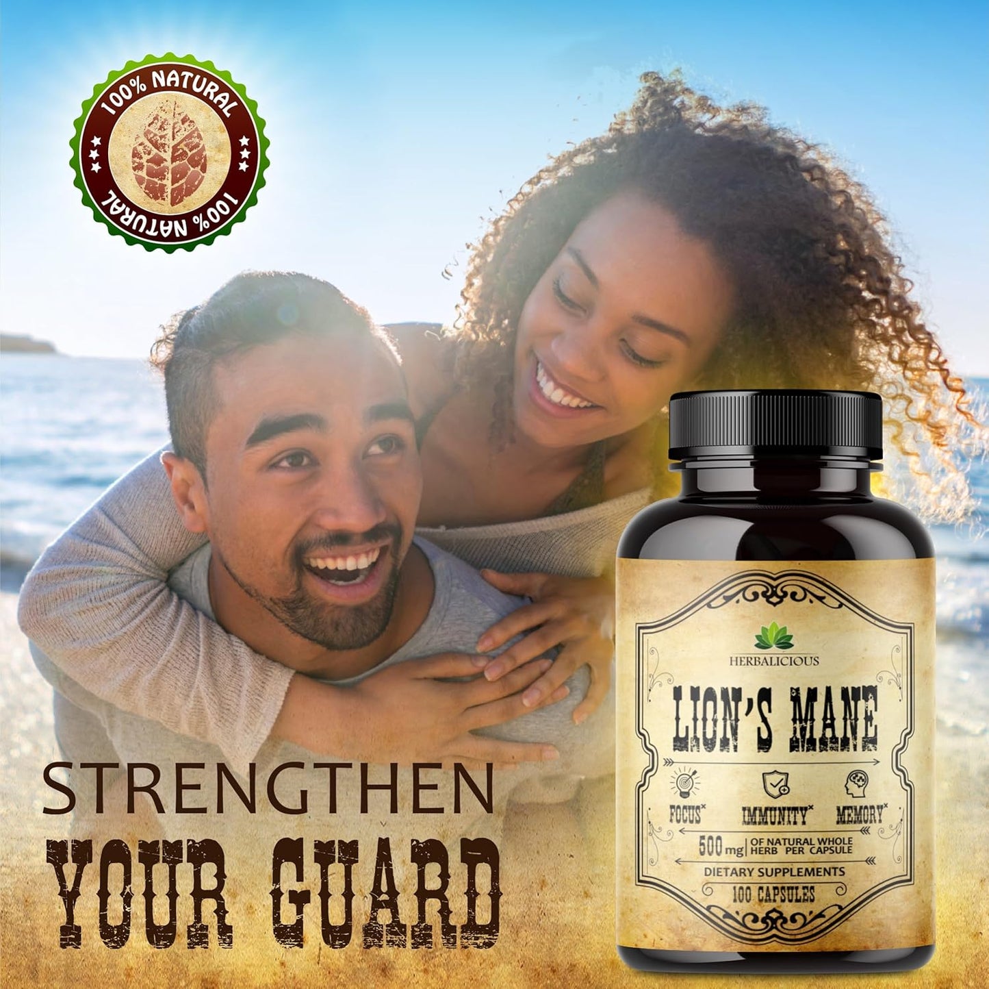 Premium Lion’s Mane Mushroom Supplement Capsules for Memory and Nerve Support - Non-Gluten, Non-GMO Focus Supplement - 500mg Lion’s Mane - 100 Capsules