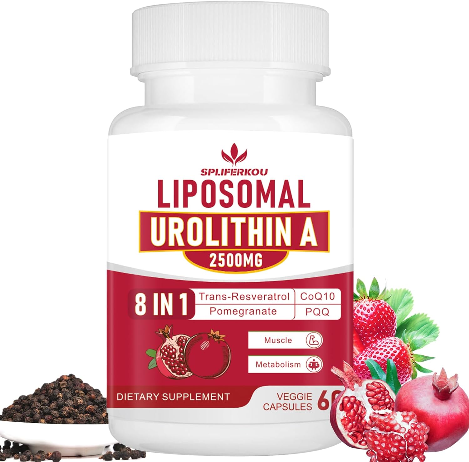 Premium Liposomal Urolithin A Supplement 2500mg with Resveratrol, CoQ10, Pomegranate Fruit Extract | Cellular Energy Boost | Gluten-Free | 60 Capsules - BoostGo Australia