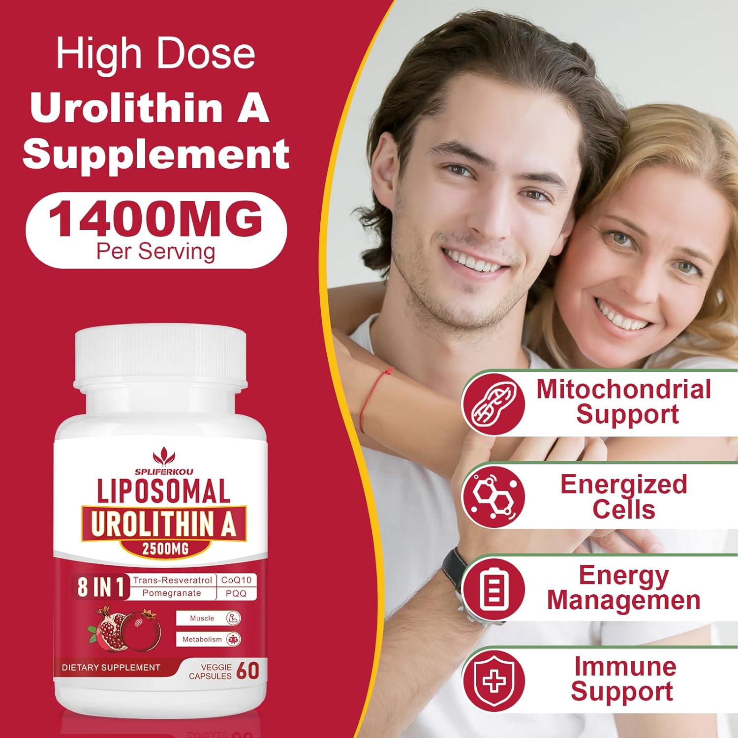 Premium Liposomal Urolithin A Supplement 2500mg with Resveratrol, CoQ10, Pomegranate Fruit Extract | Cellular Energy Boost | Gluten-Free | 60 Capsules - BoostGo Australia