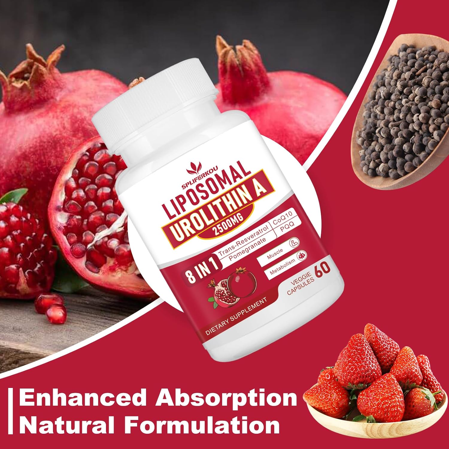 Premium Liposomal Urolithin A Supplement 2500mg with Resveratrol, CoQ10, Pomegranate Fruit Extract | Cellular Energy Boost | Gluten-Free | 60 Capsules - BoostGo Australia