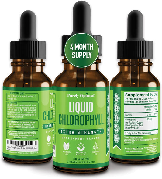 Premium Liquid Chlorophyll Drops - 100% Natural & Gluten Free Formula, Non GMO - 118 Servings