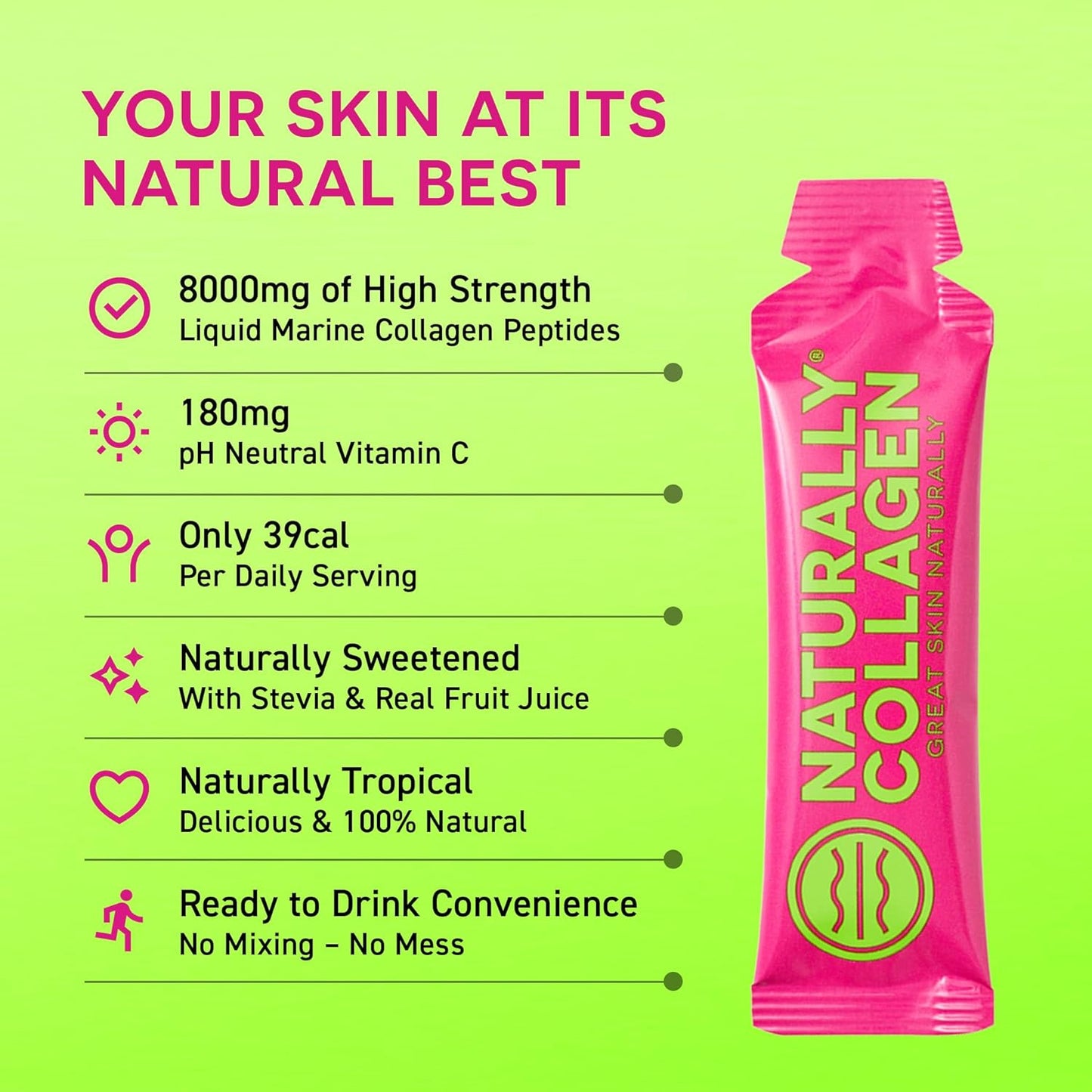 Premium Liquid Marine Collagen Supplement with 8000mg Collagen and Vitamin C - Tropical Fruit Flavour - 14 Sachets