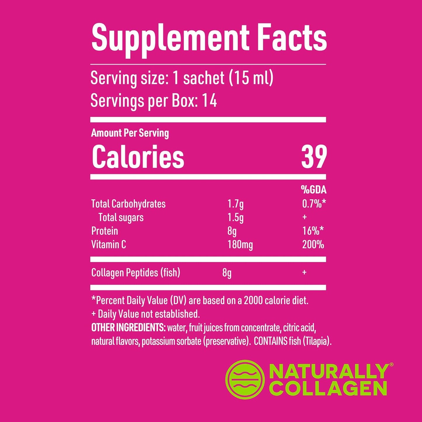 Premium Liquid Marine Collagen Supplement with 8000mg Collagen and Vitamin C - Tropical Fruit Flavour - 14 Sachets