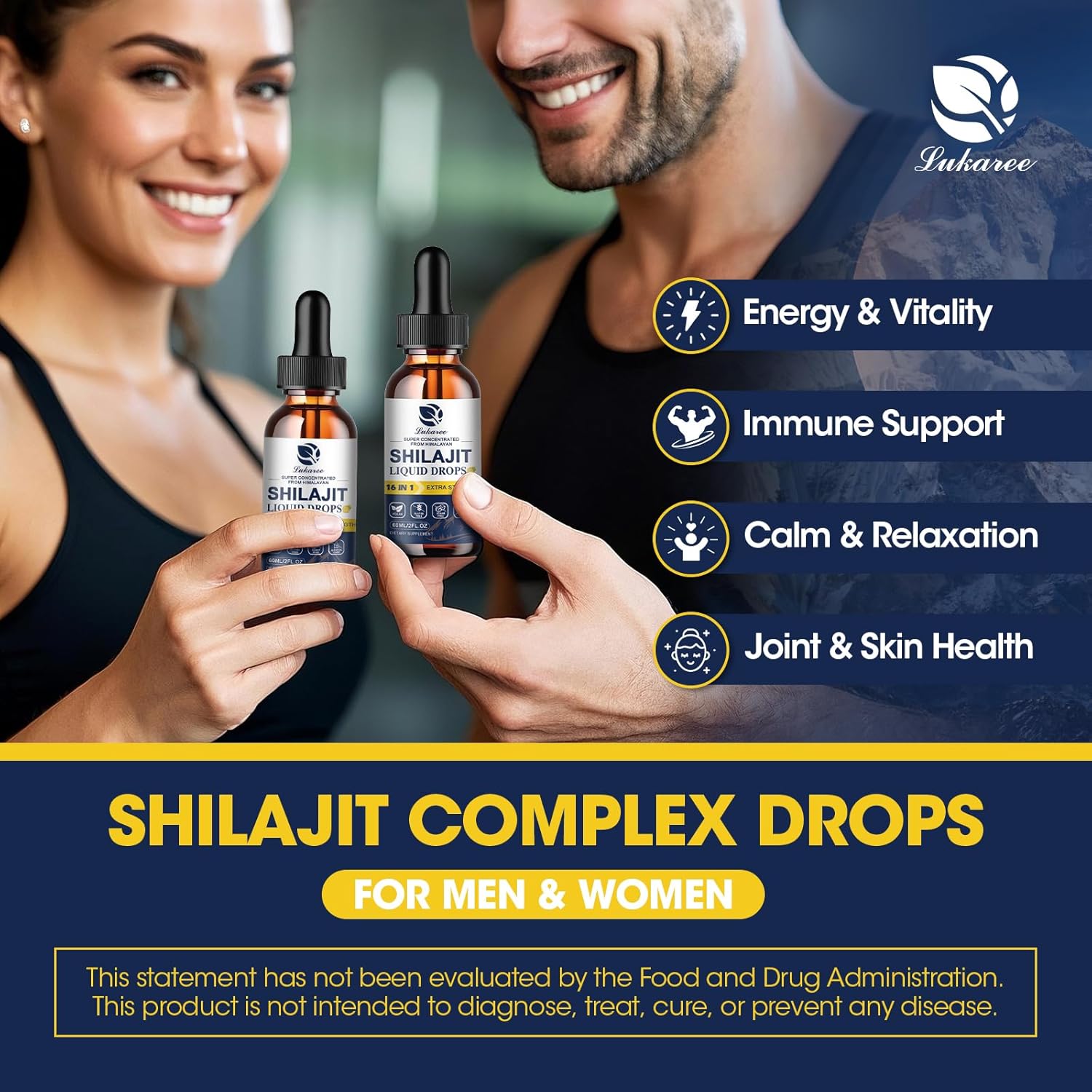 Premium Lukaree 16-in-1 Shilajit Resin Liquid Drops with Ginseng, Turmeric, Rhodiola & More - Men & Women's Supplement with 85+ Trace Minerals - 1 Fl Oz