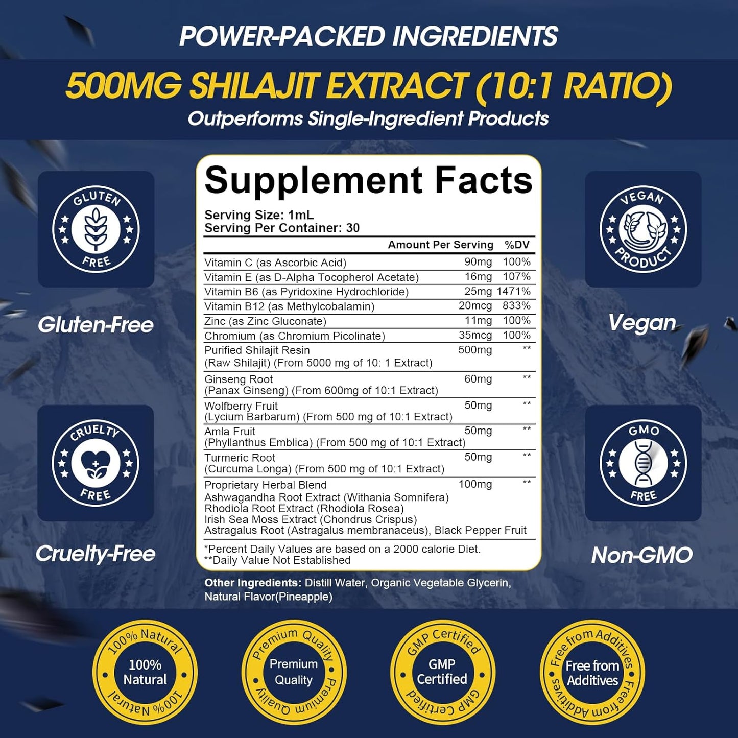 Premium Lukaree 16-in-1 Shilajit Resin Liquid Drops with Ginseng, Turmeric, Rhodiola & More - Men & Women's Supplement with 85+ Trace Minerals - 1 Fl Oz