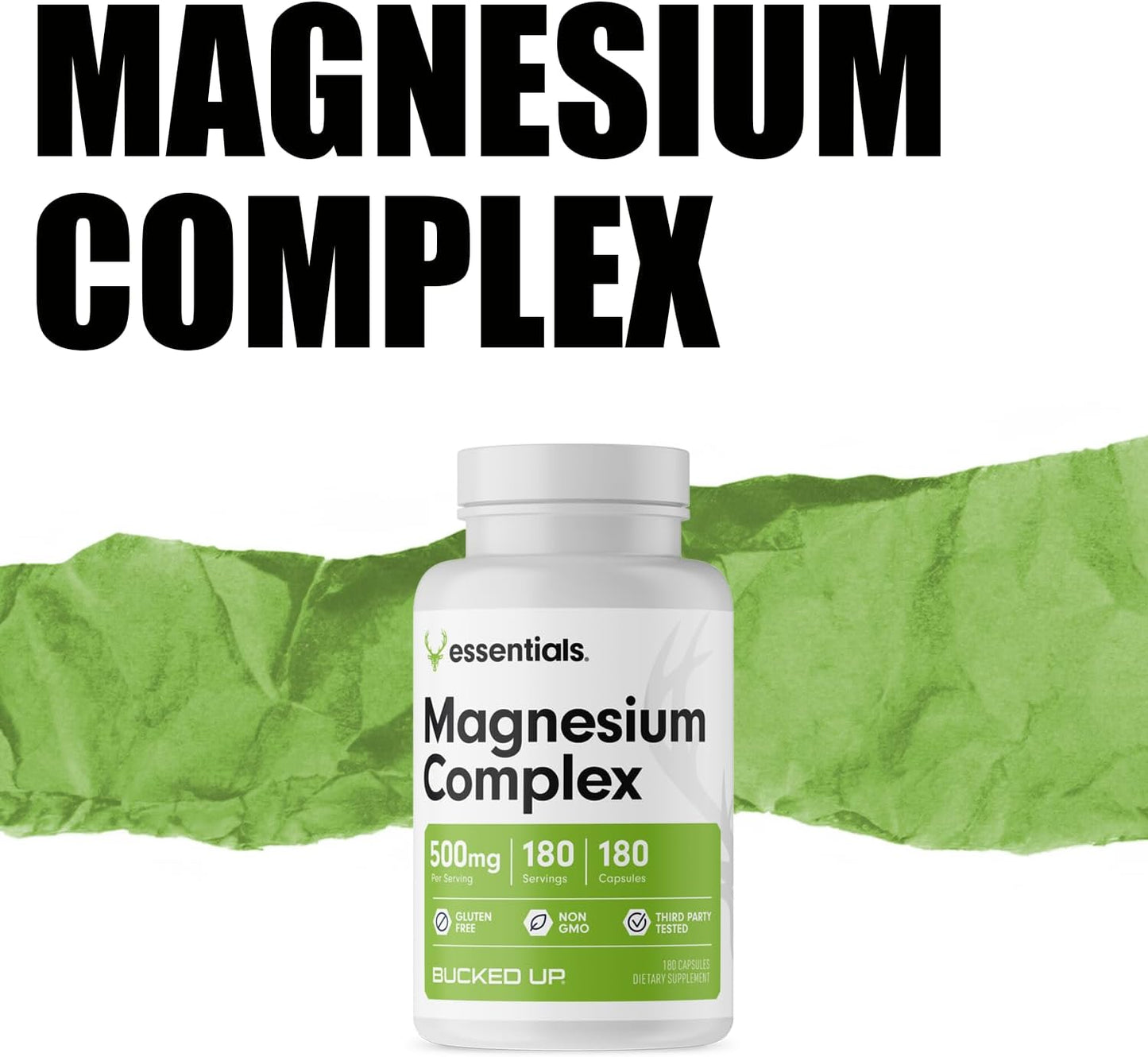 Premium Magnesium Complex Capsules | 500mg | Glycinate, Citrate, Oxide | Easy Digestion | USA Made | Bucked Up Essentials (180 Servings)