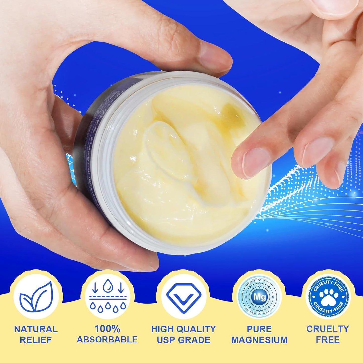 Premium Magnesium Cream for Sleep 3.17 Oz - Topical Cream for Safe & Easy Absorption, Quick Drying, Gentle on Skin - Blue Color