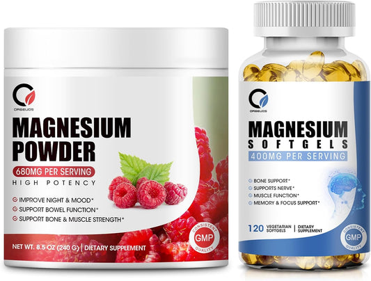 Premium Magnesium Glycinate Softgels & Powder Combo for Calm, Night & Muscle Support - Vegan, Non GMO - 400mg & 680mg - BoostGo Australia