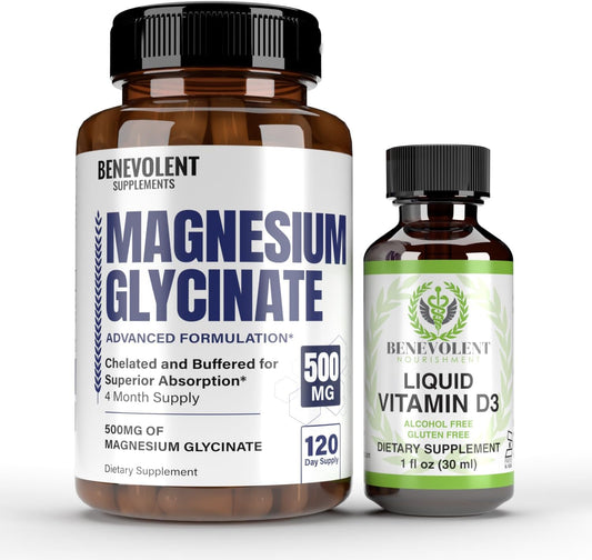 Premium Magnesium Glycinate & Vitamin D3 Bundle - 8 Months Supply, High Absorption Formula, Chelated Buffered Glycinate, Immune Support